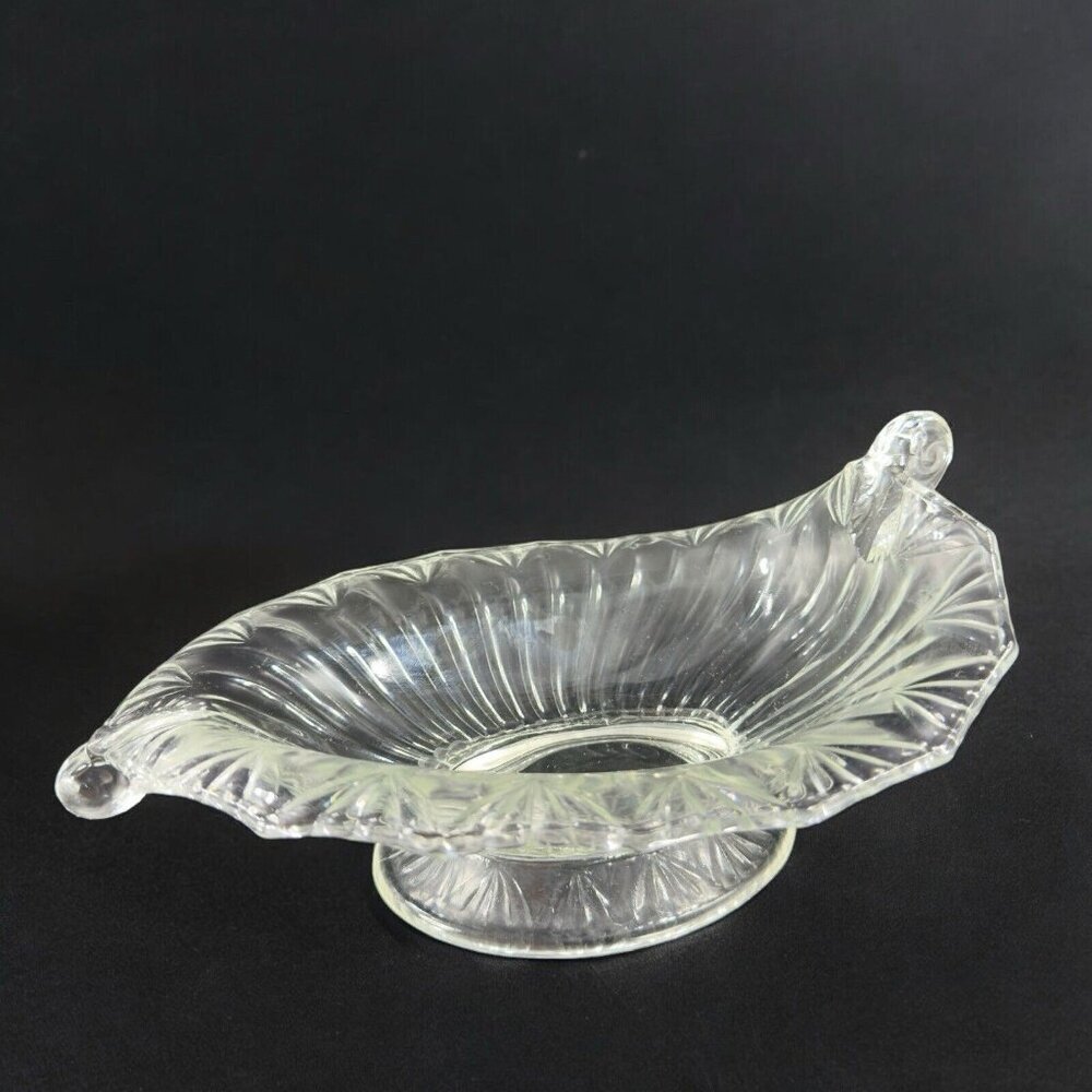 Antique Lilypad Leaf Shaped Clear Centerpiece Glass Bowl Dish Footed Glass Decor